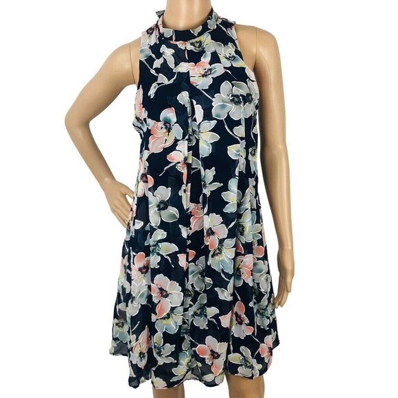 ROBBIE BEE Dress Petite 6P Shift Multicolor Floral Sleeveless A-Line Halter Neck - Picture 1 of 8